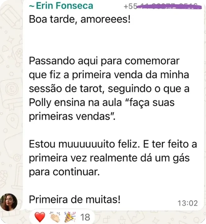 Depoimento — primeira venda da sessão de tarot