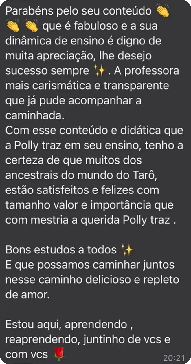 Depoimento — mestria da Polly no Tarô