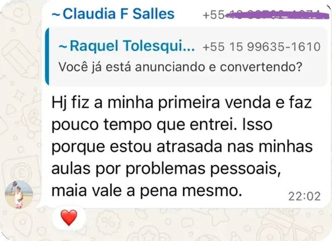 Depoimento — primeira venda como aluna